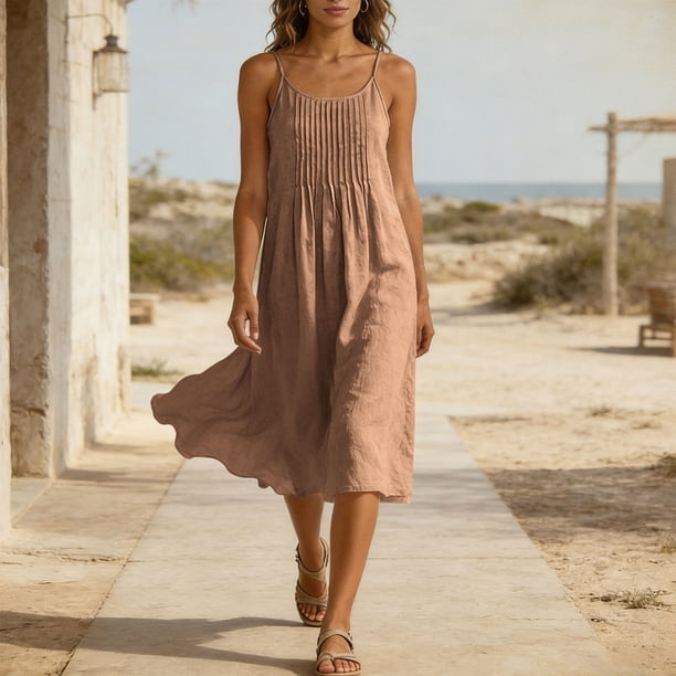spaghetti strap linen midi dress Linen blend spaghetti strap midi dress Black Dress