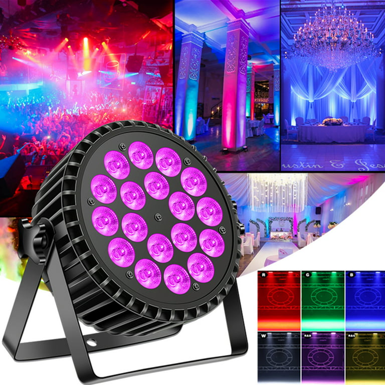Stage Lights 18 LED Party Par Lights 4pack 200W RGBW Disco Light Sound  Activated DMX DJ Lighting for Bar Christmas Wedding Dance Show