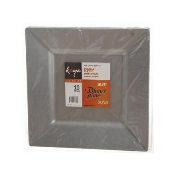9" Silver Square Luncheon Plastic Plates 10ct.