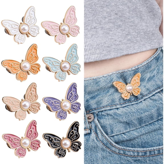 EVHRZN 8Pcs Butterfly Pants Waist Tightener, Detachable Butterfly Waist Clips No-Sew Adjustable Waist Buckle Pins
