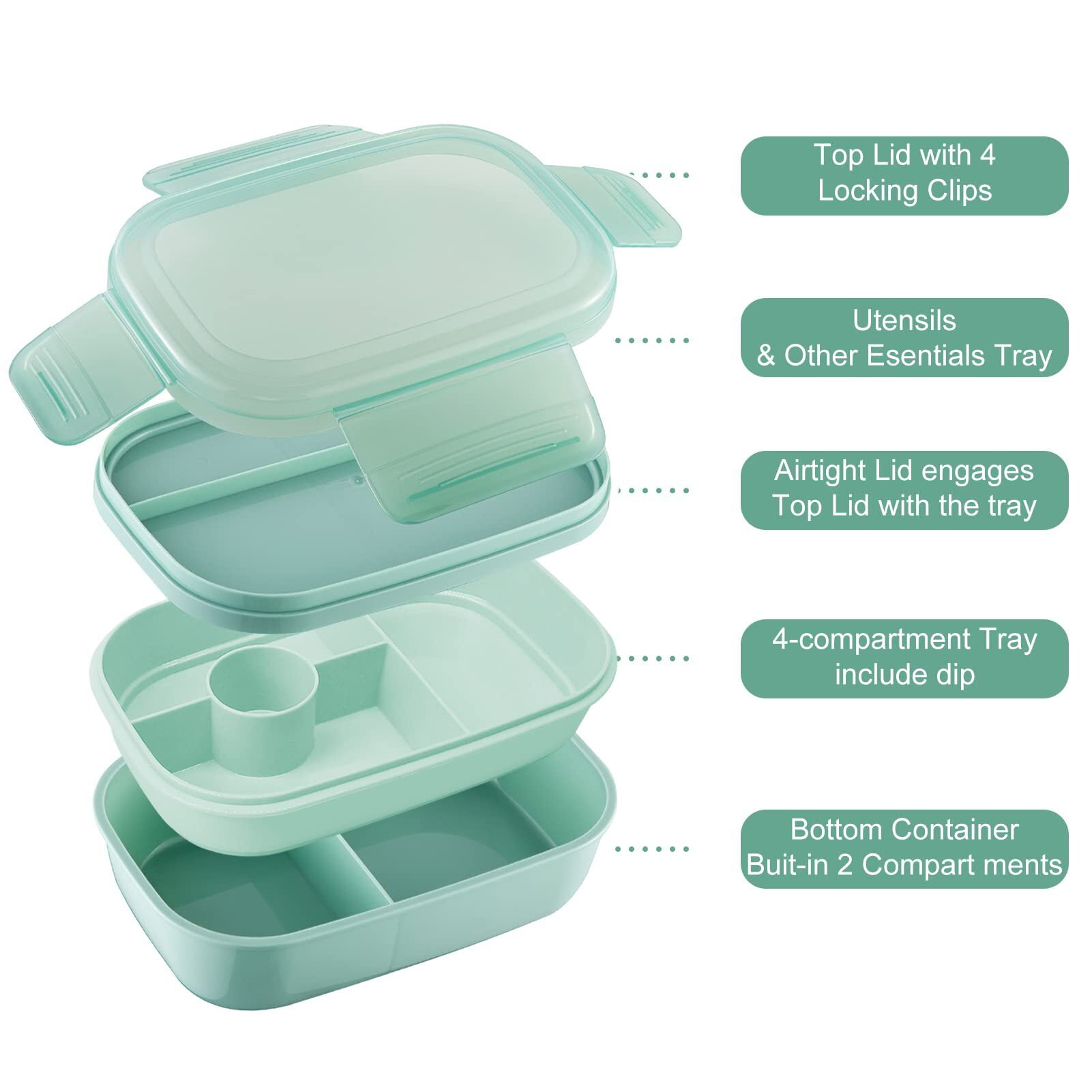 AOKIWO 27 Pcs Bento Box Lunch Box Kit, Stackable 3-in-1 Compartment Japanese  Lunch Box Set, with Leakproof Lunch Container for Kids and Adults 