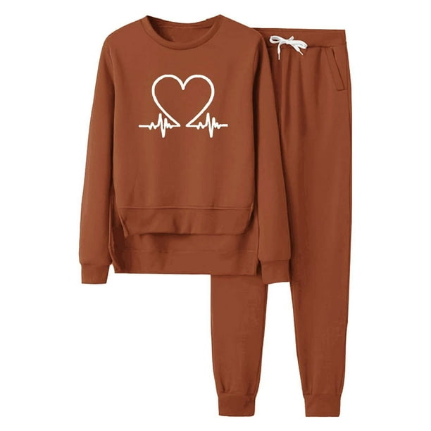 Gibobby Conjunto dama pants y sudadera afelpada Sudadera holgada de manga larga con estampado gráfico y chándal informal de forro polar para mujer(Marrón,G)