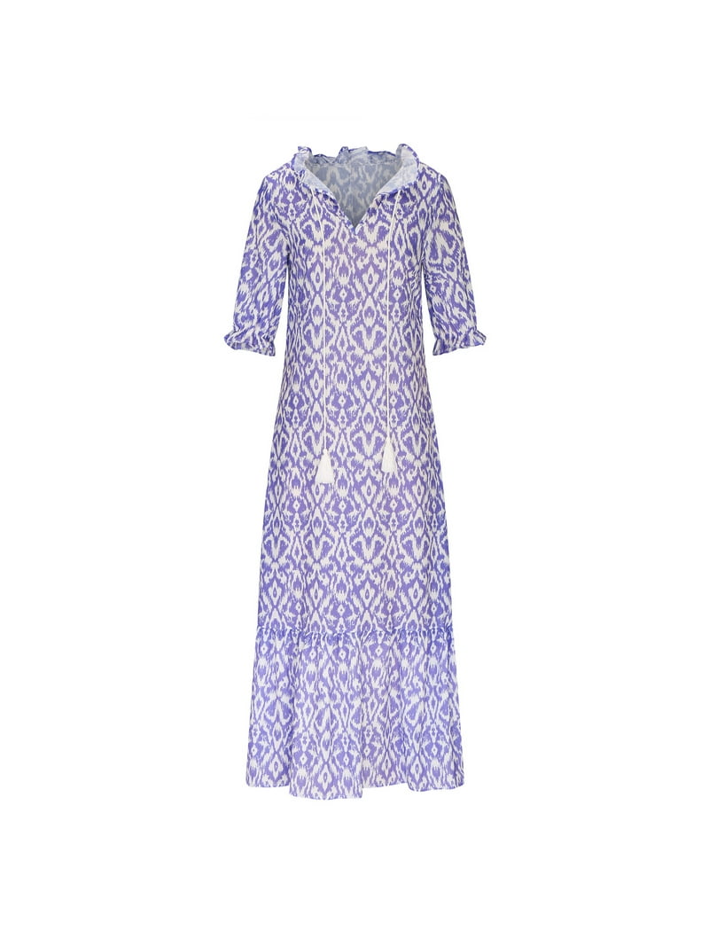 ladies dresses with three quarter sleeves Poteti Ladies Summer Dresses Casual Three-quarter Sleeve Date Night Midi Dresses Fashion V-neck Printed Flowy Long Dresses, Women's, Size: