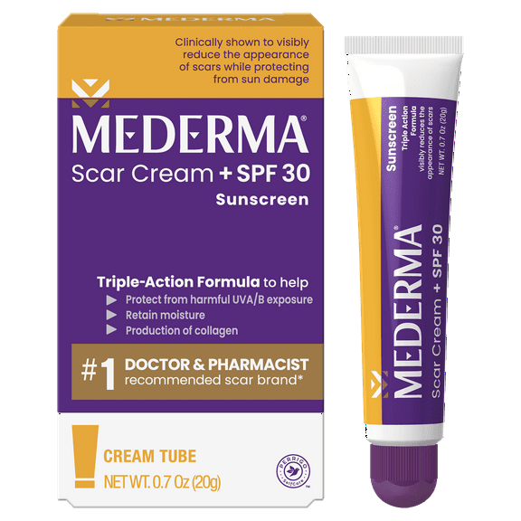 Mederma Scar Cream Plus SPF 30, Sunscreen, Protects Scars from Sun Damage, 0.7 oz (20g)