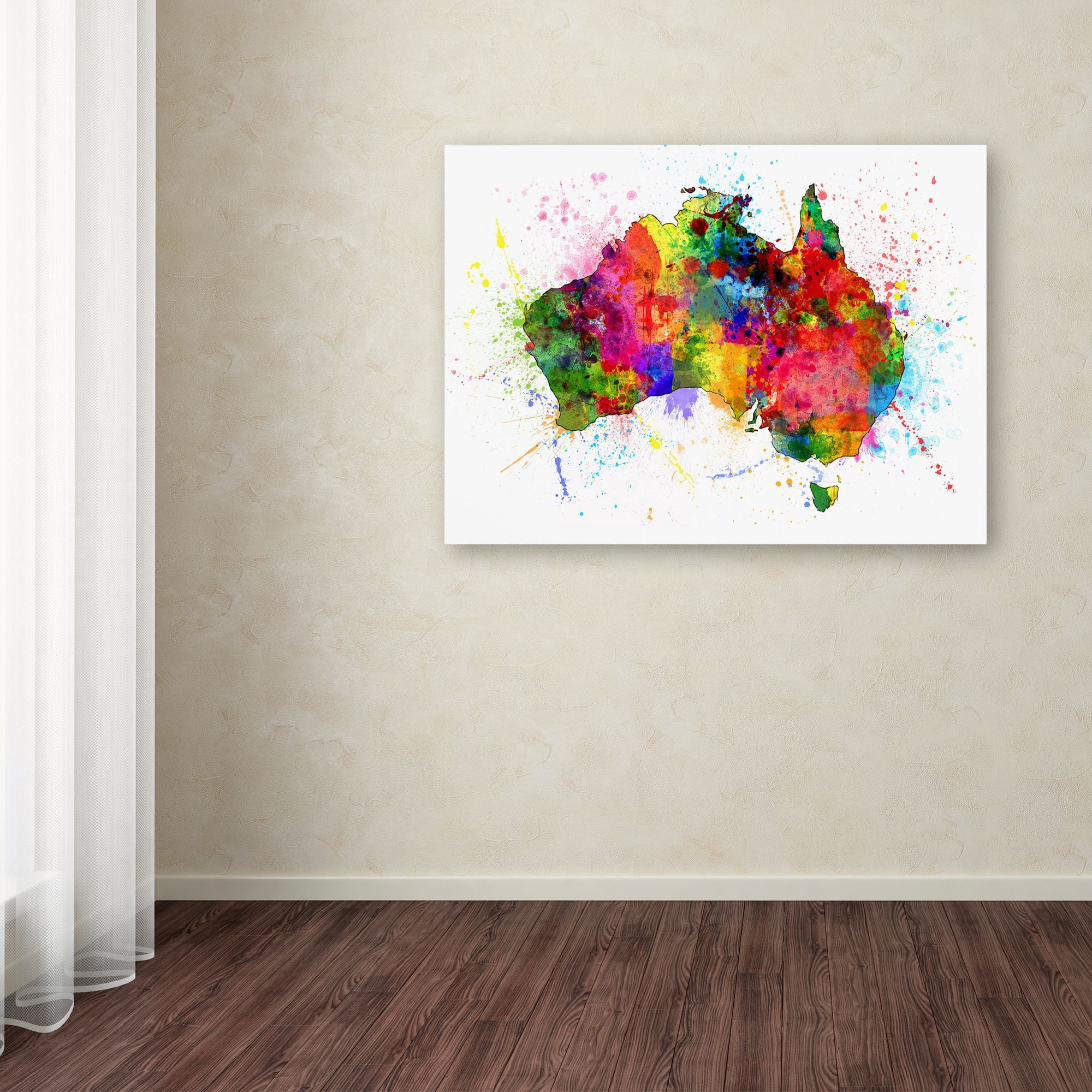 Trademark Fine Art "Australia Paint Splashes Map" Canvas Art by Michael Tompsett