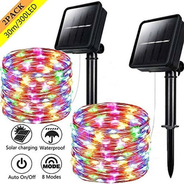 Guirnalda de luces solares (2 unidades), impermeable IP65, decorativa, 8 modos de iluminación, ideal para patio, jardín, boda, fiesta.