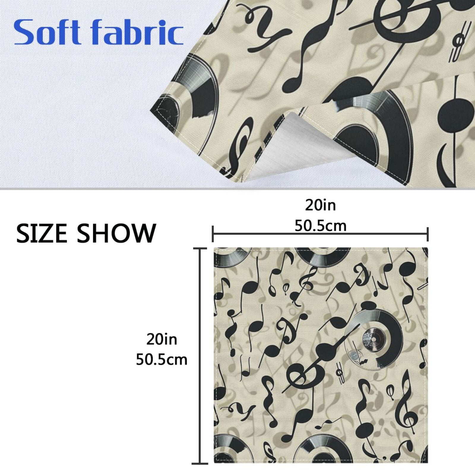 JSTEL Music Notes Record Cloth Napkins Set of 6, 20x20 Inch Washable and Reusable Napkin for Decoupage Dinner Party Everyday Use