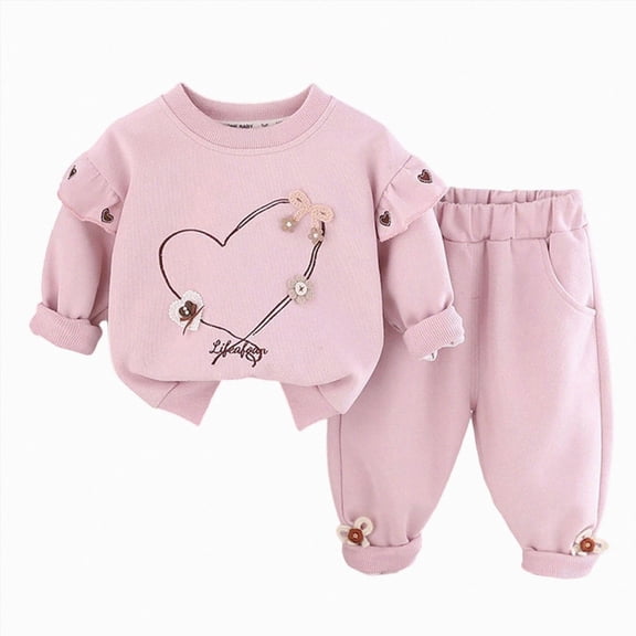 mgoYE Toddler Baby Girl Clothes Cute 3D Floral Infant Long Sleeve Sweathsirt Fall Winter Outfits Kids Pullover Pants Set 1-2 Years