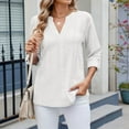 thumbnail image 3 of Women's Dressy Casual Blouses Roll Up 3/4 Sleeve V Neck Spring Tops Trendy Business Work Shirts Athletic Short Sleeve Tops for Women Pack of Long Sleeve T Shirt Women Womens Loose Tops Casual Blank, 3 of 7