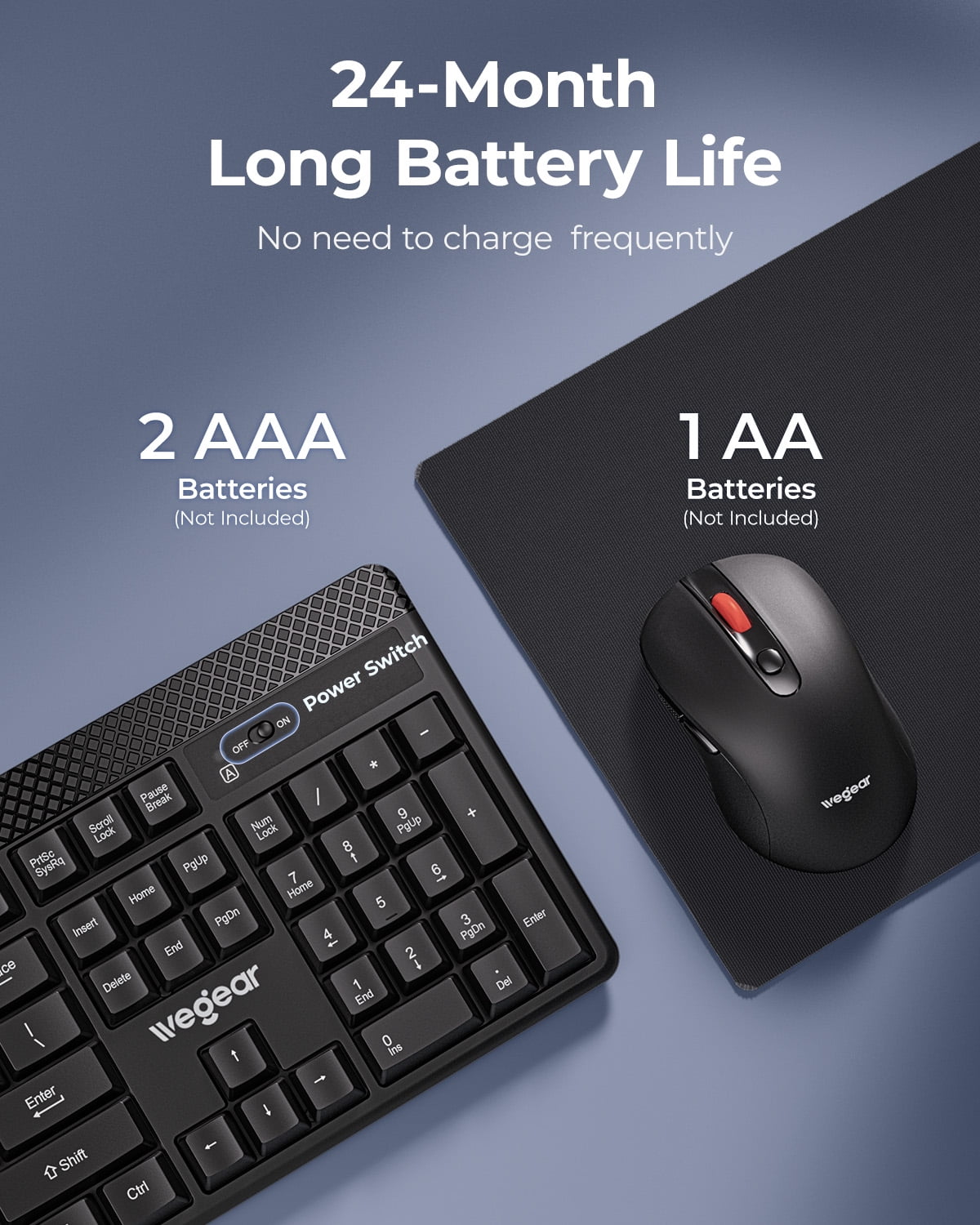 Silent Wireless Keyboard and Mouse Combo,2.4 GHz 104 Full Size Keyboard , 8 Multimedia Keys, 6-Button Mouse,Portable for Windows,Mac Os,Desktop,Laptop,PC