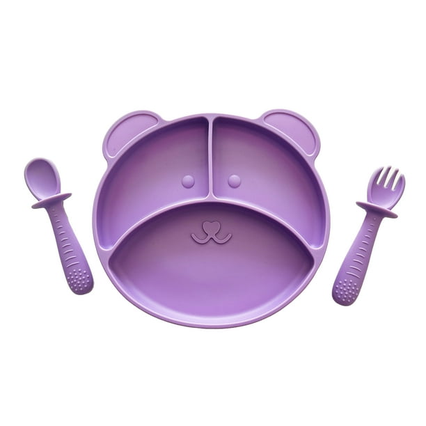 Plato para Bebé con 3 Divisiones para Alimentos y Cubiertos en Silicona Libre de BPA