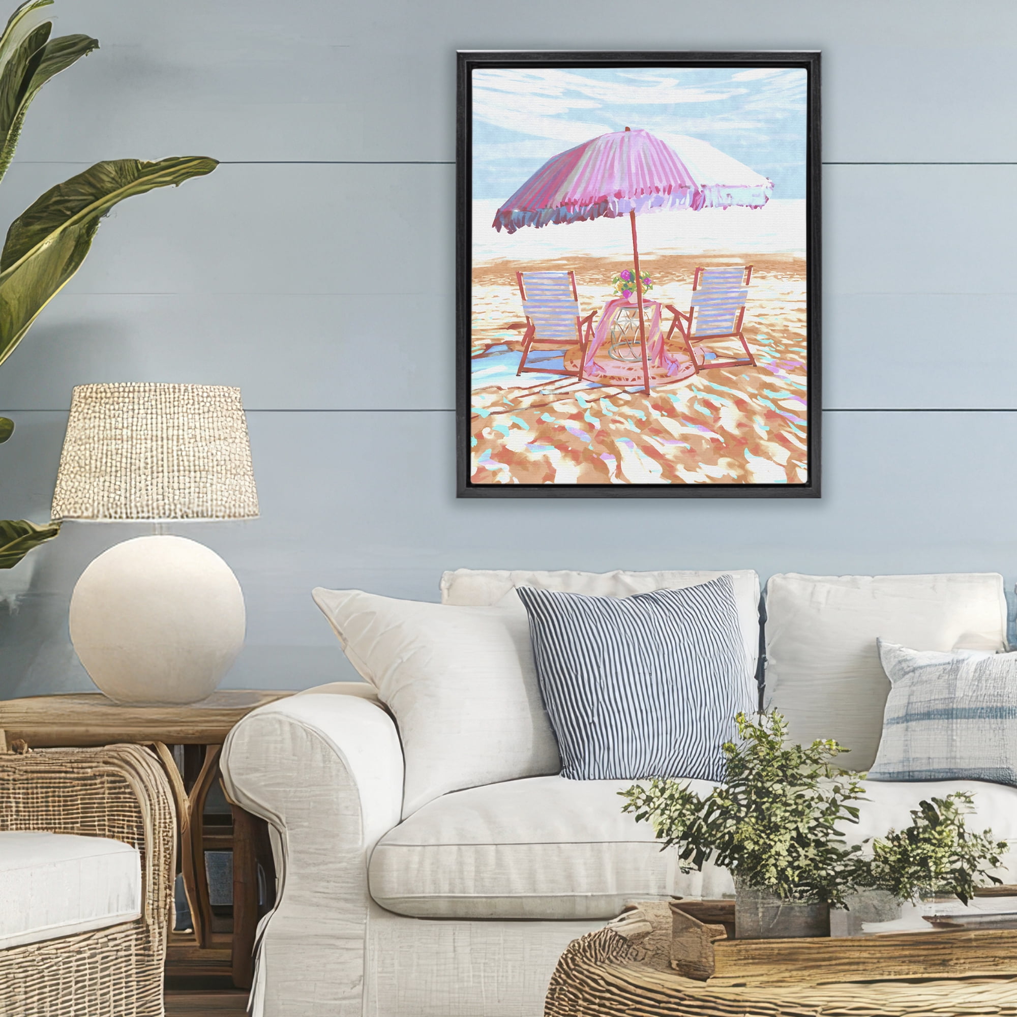 Stupell Industries Seaside Summer Picnic For Two Black Framed Floater Canvas Wall Art, design by Ziwei Li