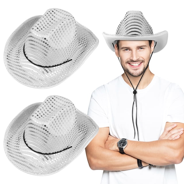 Sombrero de vaquero con lentejuelas, sombrero divertido, sombrero de vaquero disco, accesorio para disfraz de fiesta de vaquero