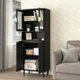 thumbnail image 3 of Gzxs Kitchen Pantry Cabinet, Freestanding Tall Bathroom Cabinet with Adjustable Shelves and 2 Glass Doors, for Kitchen, Living Room, Dining Room, 23.62"L x 13.78"W x 63"H, Black, 3 of 10