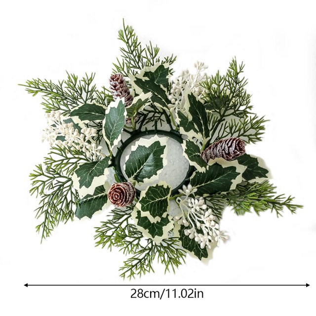 Christmas Candlestick Wreath Simulated Cherry Pinecone Garland Candle Holder Xmas Wreath Home New Year Party Dining Table Decor
