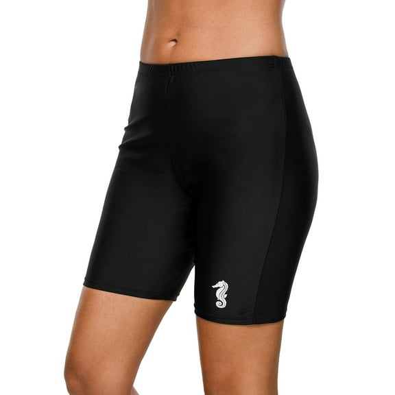 Women's Board Short Black High Waist Swim Trunk Swimsuit Bottom