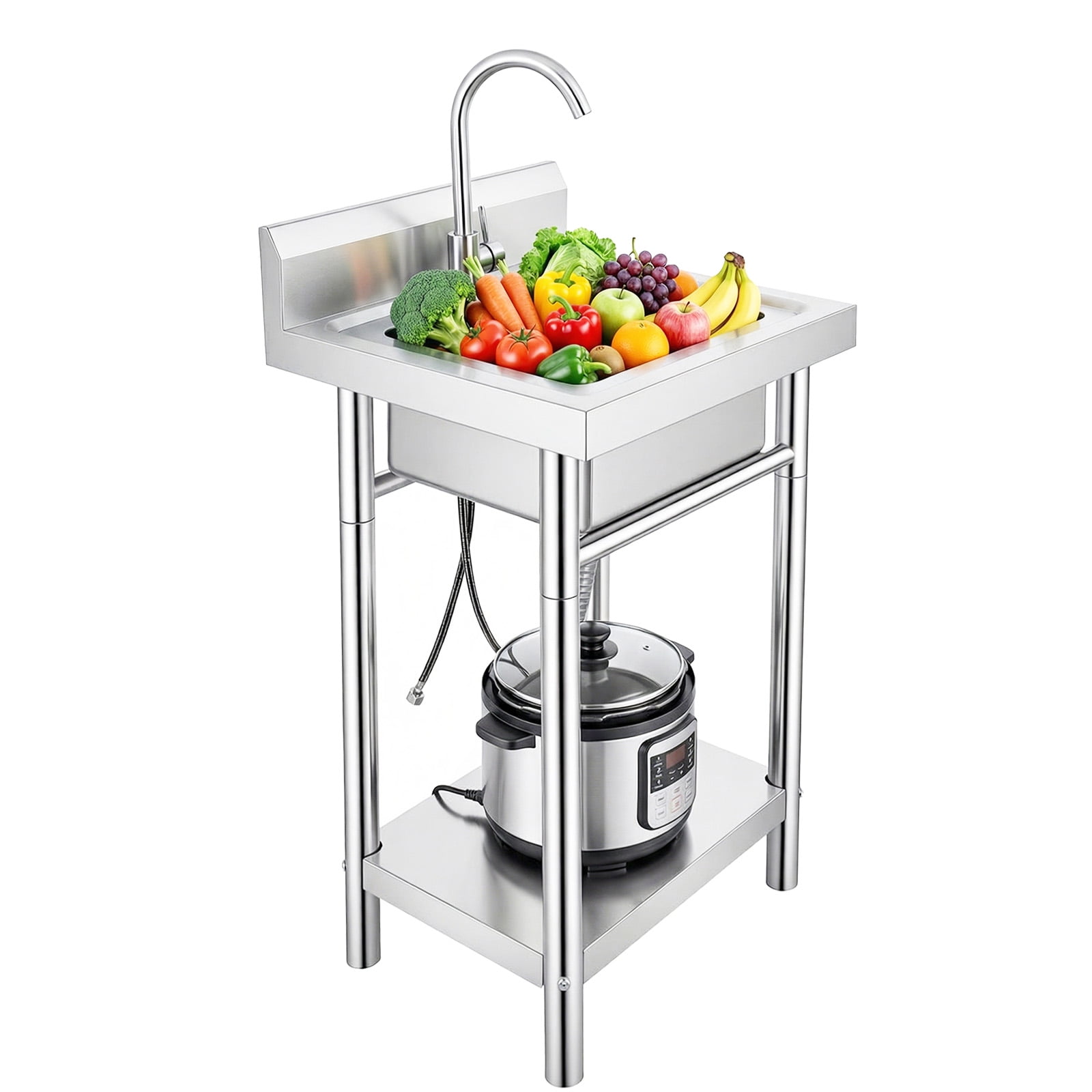 Utility Sink with Cold & Hot Water Faucet,Indoor and Outdoor Sink,Single Bowl Sink Basin for Home Garage & Laundry Room