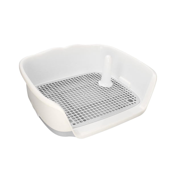 Bandeja de entrenamiento para cachorros con laterales altos y reposapiés desmontable para perros. gris blanco