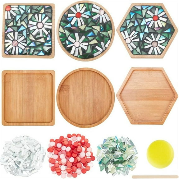 3 Styles DIY Mosaic Craft Set Floral Bamboo Coaster for Handmade Art Home Decoration
