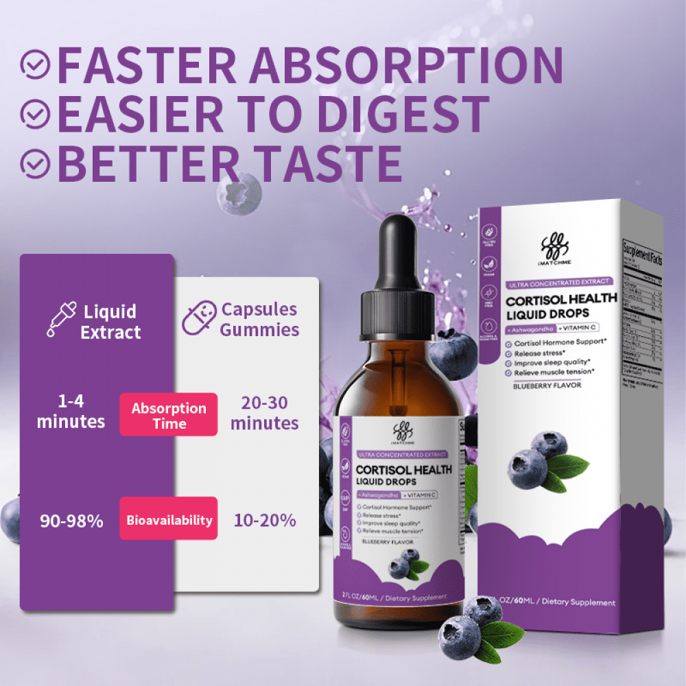 Cortisol Supplement Liquid Drops, 10 in 1 Cortisol Manager Reducer with Magnesium, Ashwagandha, L-theanine for Balanced Cortisol and Mood Support - 4 fl oz, 2 Pack, Blueberry Flavor