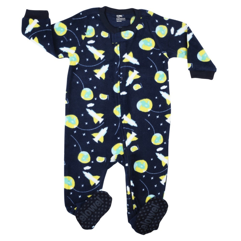 Elowel Pajamas Elowel Baby Boys Navy Space Rocket Print Footed Fleece
