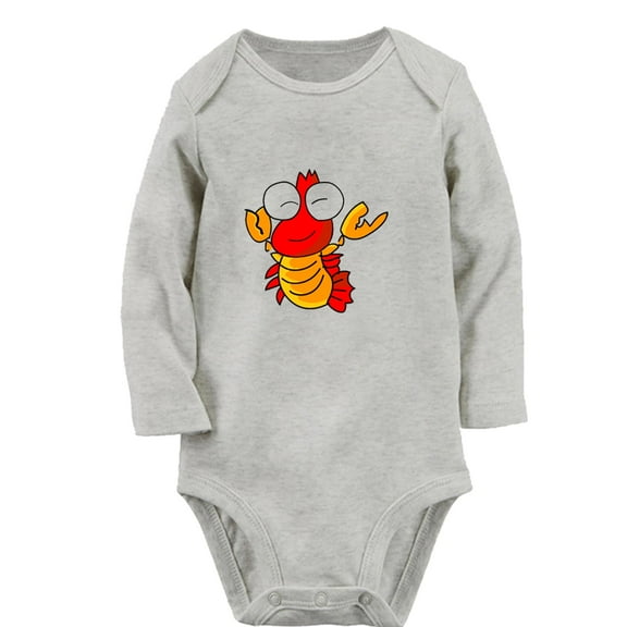 iDzn Little Baby Cute Rompers, Newborn Babies Unisex Bodysuits, Infant Animal Lobster Graphic Jumpsuits, Toddler Kids Long Sleeve Oufits (Gray, 6-12 Months)