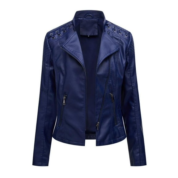 ZAZYULZ Slim Fit Leather Jacket Womens Thin Lapel Collar Motorcycle Jacket Leather Transitional Jacket(Dark Blue,Xxxxl)