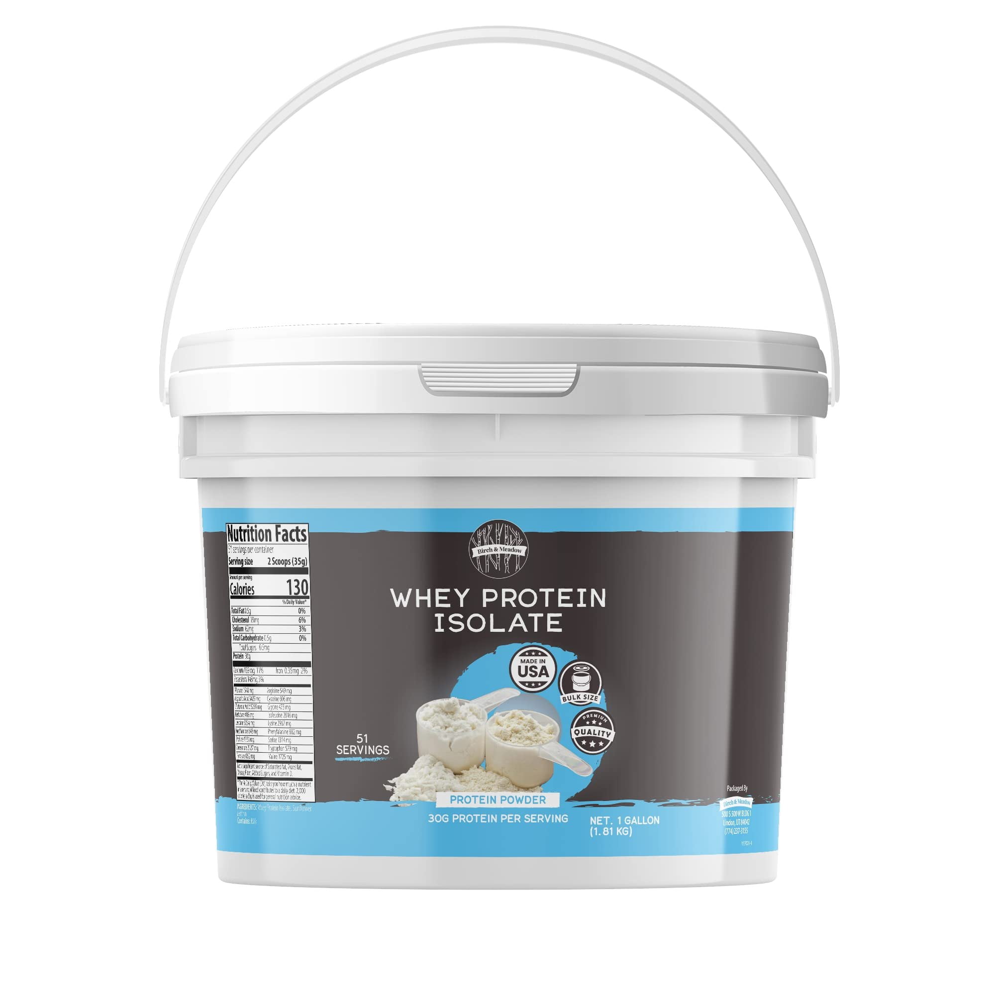 BIRCH & MEADOW 1 Gallon of Whey Protein Isolate Powder, Workout Supplement, Unflavored