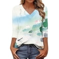 thumbnail image 2 of AGWOLF 3/4 Sleeve Womens Tops Loose Fit V Neck Pullover Vintage Novelty Graphic Tunic Dressy Casual Blouses for Women Multicolor S, 2 of 8