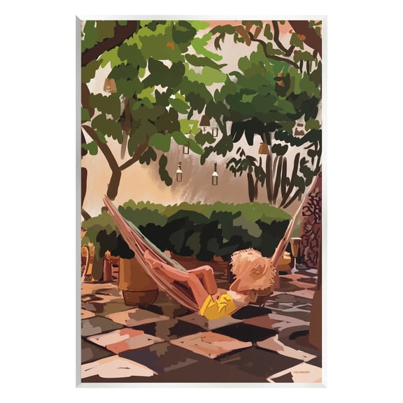 Stupell Industries Woman Lounging Hammock Tropical Summer Vacation Scenery Graphic Art Unframed Art Print Wall Art, Design by Amelia Noyes