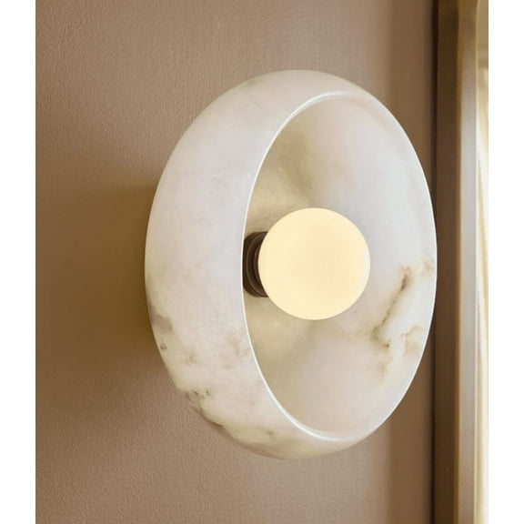 Alabaster Wall Sconces, Nordic Style Natural Stone Wall Lamp Bowl Marble Sconces Wall Lighting with Globe Glass Shade, Hardwired Indoor Wall Lights for Living Room Bedroom Hallway Stairs