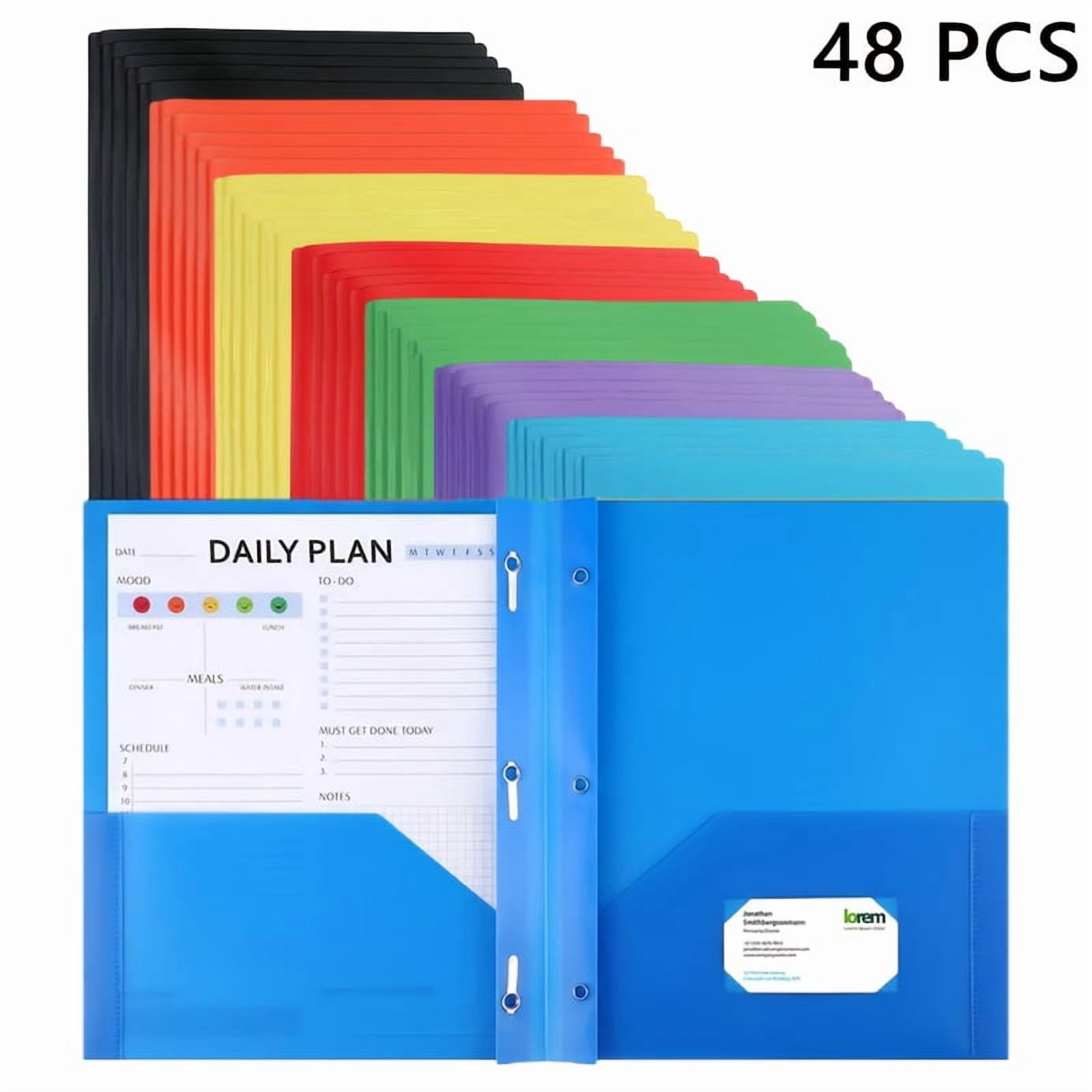 48 Pcs Multicolor Pocket Folders with 3 Hole Punch, Heavy Duty Plastic File Folders with 2 Pockets and Clips, Letter Size Document Organizer for Office, Business Filing, Meeting Supplies