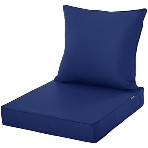 Outdoor Chair Cushions 22x22 Inch, Waterproof Fade Resistant Deep Seat and Backrest Cushion Set for Patio Furniture, Navy, 1 Set$$Garden & Patio