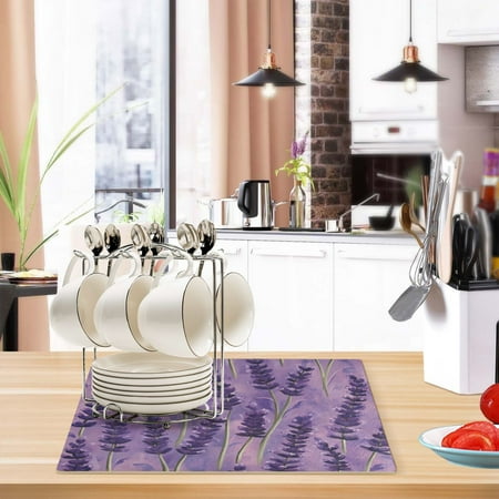 

Kitchen Leather Drying Mat 17.7*11.8*0.12 Inch Kitchen Drying Mat Coffee Machine Mat Dish Drying Mats Fast Water Absorption Beautiful Fashion Pretty Purple Lavender