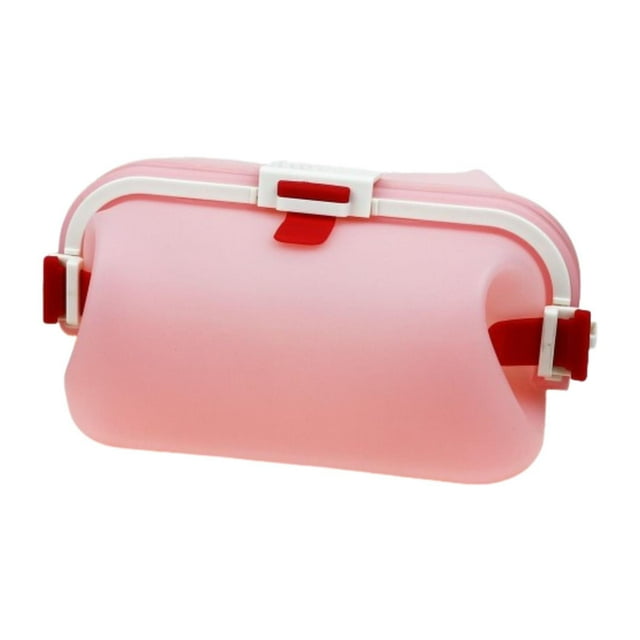Silicone Lunch Box Make Up Pouch Microondas Bolsa de tocador Contenedor de almacenamiento de alimentos plegable Caja de bento para viajar RV Oficina Rosa