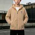 thumbnail image 5 of Cethrio Boys Hooded Fleece Jacket Size 10-12, Lightweight Embroidery Warm Full Zip Fall Winter Outerwear Khaki, 5 of 6