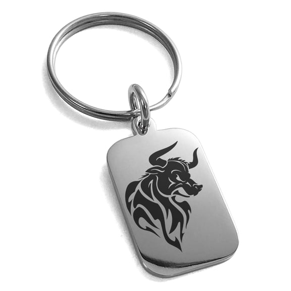 Stainless Steel Gargantuan Minotaur Engraved Small Rectangle Dog Tag Charm Keychain Keyring