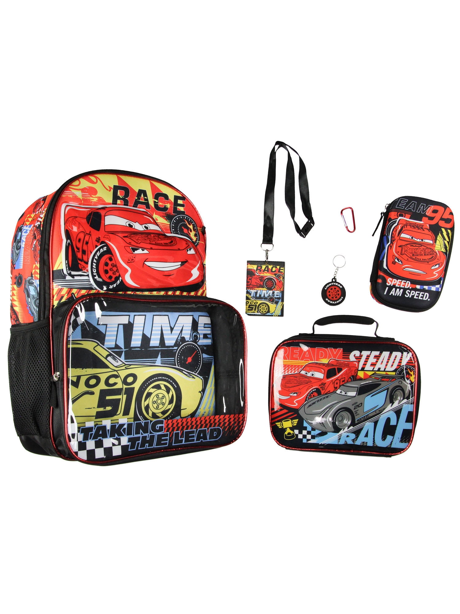 Disney Cars Taking The Lead by Seven Times Six Lightning McQueen Jackson Storm Backpack with Lunch Box 5-Piece Set