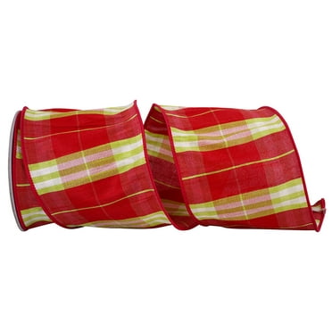 Reliant Ribbon - 90731W-600-10F, Plaid Dupioni Holid Wired Edge Ribbon, Red/lime, 4 Inch, 10 Yards