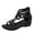 Black, variant on BADHUB Wedge Sandals for Women Open Toe Sparkly Rhinestone Back Zipper Casual Summer Elegant Roman Sandals Black 42