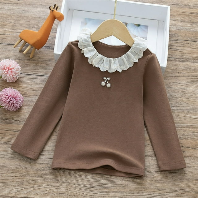 YUNAFFT Blouse à Col Rond pour Filles avec Dentelle Florale Manches Longues Essentielle pour Automne Hiver Style Classique Décontracté