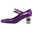 thumbnail image 2 of FSJ Women Comfortable Adjustable Double Strap Mary Jane Shoes Rounded Closed Toe Crystal Chunky Block Low Heel Pumps Business Date Dress Shoes Size 4 Purple, 2 of 4