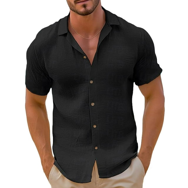 cfhntfmh Mens Button down Short Sleeve Shirts Casual Solid Color Muscle Shirts Summer Beach Slim Fit Clothes