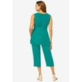thumbnail image 3 of Jessica London Women's Plus Size Two Piece Sleeveless Tunic Top Capri Pants Linen Blend Set, 3 of 4