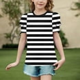 thumbnail image 2 of Umbreon Black Toddler Girls Summer T Shirts Striped Print Short Sleeve Top Kids Solid Color Puff Sleeve Cre W Neck Blouse 4-15 Years, 2 of 5