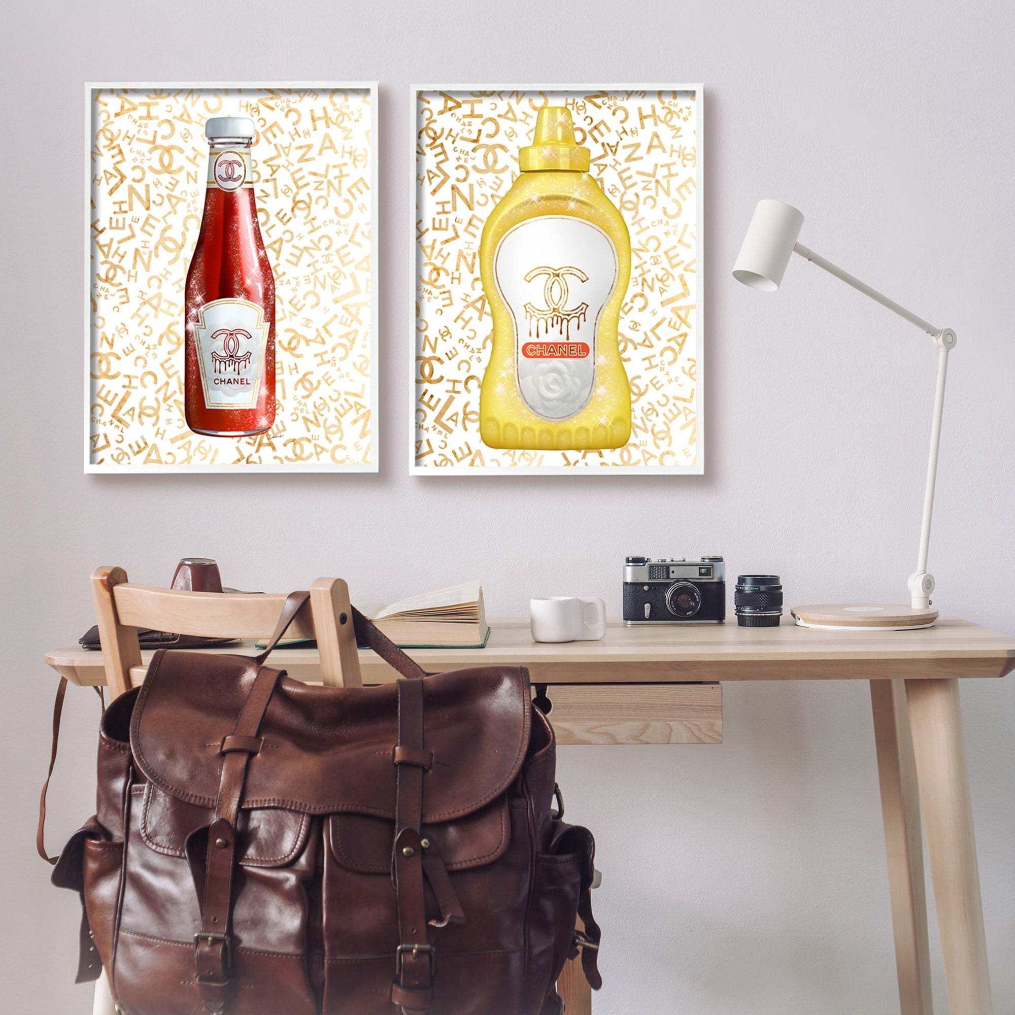 Stupell Industries Stylish Melting Fashion Logo Pattern Diner Condiments Graphic Art White Framed Art Print Wall Art, Set of 2, Design by Ziwei Li