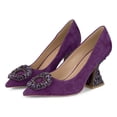 thumbnail image 3 of YDN Women Rhinestone Studded Buckle Pumps Slip On Crystal Chunky High Heels Closed Pointed Toe Office Shoes Size 10 Purple, 3 of 4