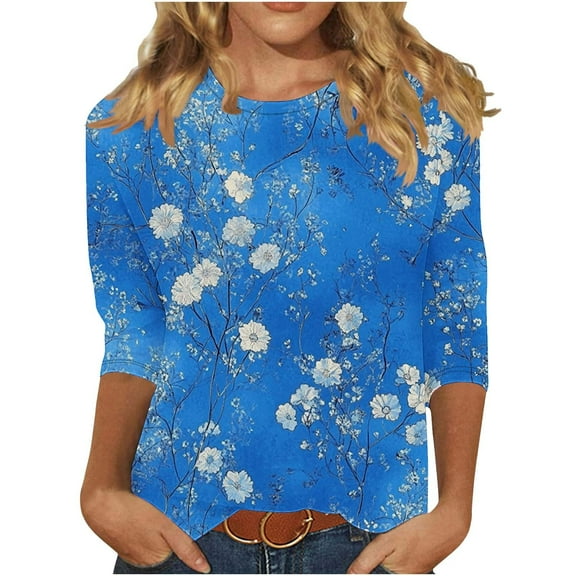 Women Blouse 3/4 Sleeve Petite, Tshirts Shirts Funny Graphic T-Shirt Womens Workout Top Cute Crop Tops for Women Fashion Spring Tops For Women