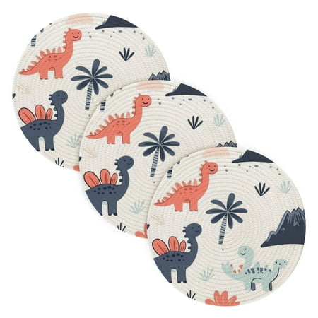 

Dinosaurs Pattern Coil Dish Mat Set 3 Pack 15 Round Heat-Resistant Durable Soft Polyester