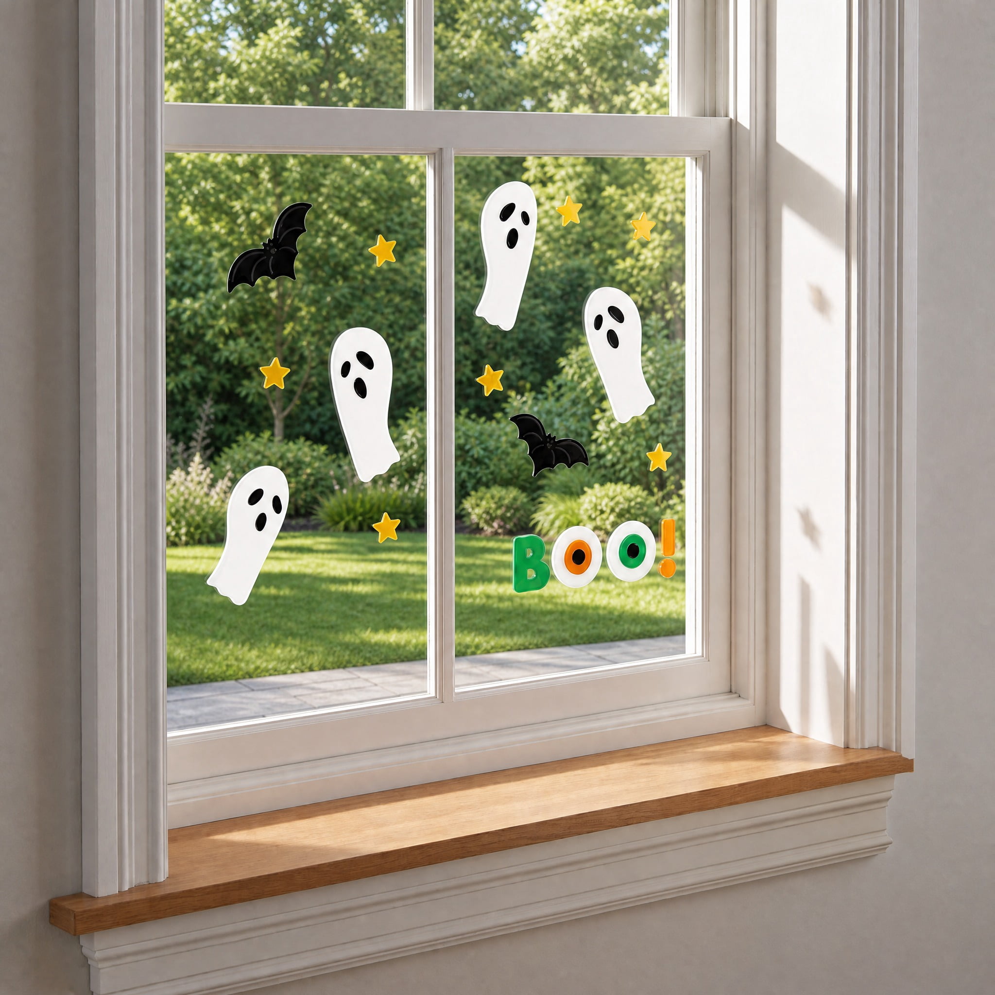 Bats and Ghosts Gel Clings, Black and White, 5.5" x 12.1", Halloween by Way To Celebrate